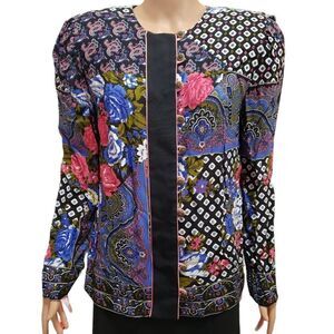 Lady Carol of New York Vintage Multiprint Double-Breasted Blouse Size 18